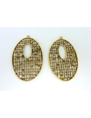 Grand pendentif larme goutte filigrane 60mm en métal doré  ajouré