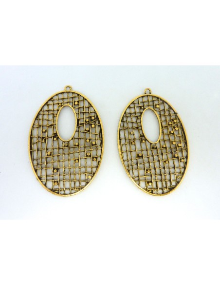 Grand pendentif larme goutte filigrane 60mm en métal doré  ajouré