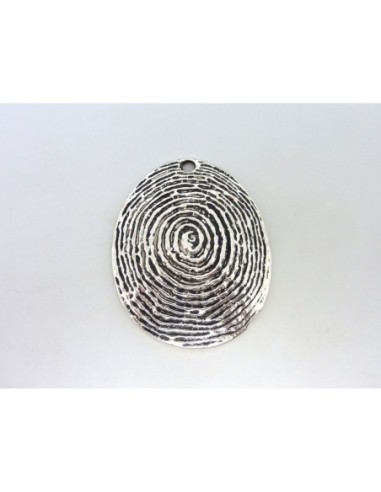 Grand pendentif larme goutte 59mm en métal argenté strié