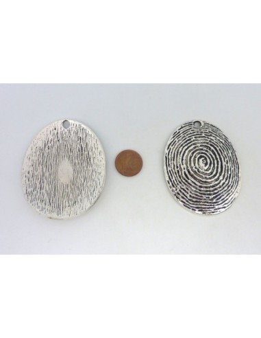 Grand pendentif larme goutte 59mm en métal argenté strié