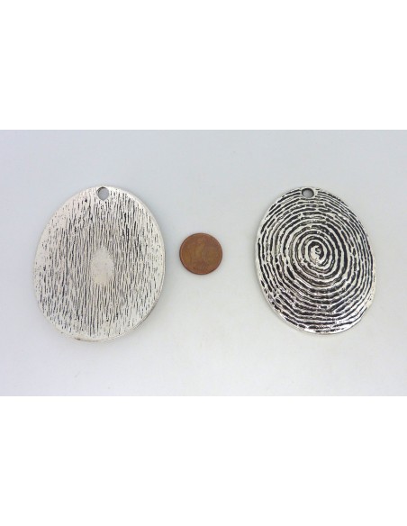 Grand pendentif larme goutte 59mm en métal argenté strié