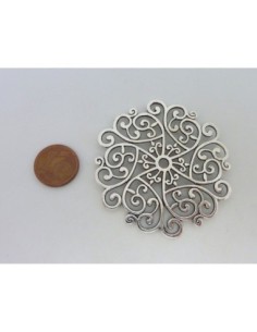Grand pendentif estampe connecteur rosace filigrane 52mm en métal argenté 2