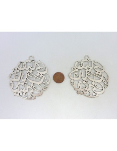 Grand pendentif motif arabe 63mm en métal argenté