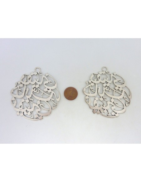 Grand pendentif motif arabe 63mm en métal argenté
