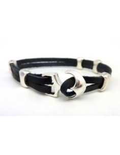 Fermoir crochet ancre pour cuir  bracelet multi rangs en métal argenté