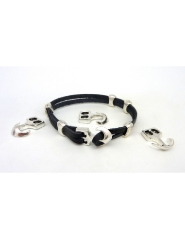 Fermoir crochet ancre pour cuir  bracelet multi rangs en métal argenté
