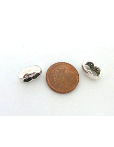 Perle métal argenté double trou pour cordons 4mm