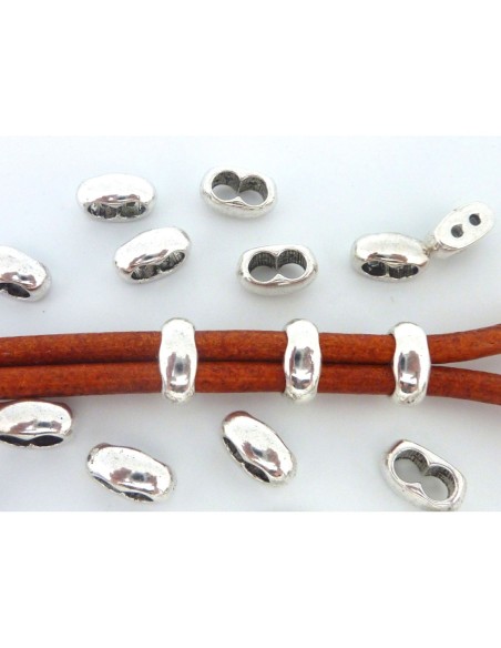 Perle double trou en métal argenté