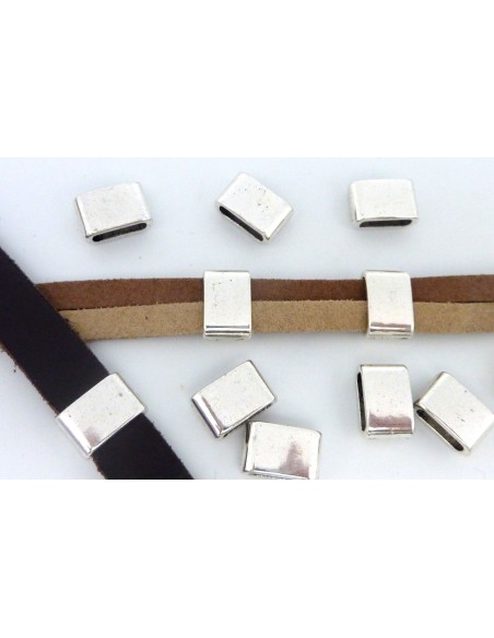 5 Perles passant rectangulaire 12,1mm en métal argenté