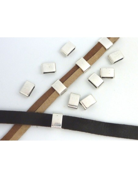 5 Perles passant rectangulaire 12,1mm en métal argenté