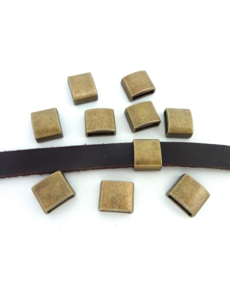 Perle carré bronze pour cuir de 10mm