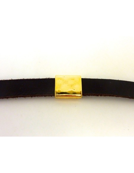 3 Perles passant rectangle 13 x 15mm en métal doré légèrement martelé pour lanière de 10mm