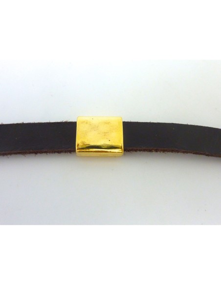 3 Perles passant rectangle 13 x 15mm en métal doré légèrement martelé pour lanière de 10mm