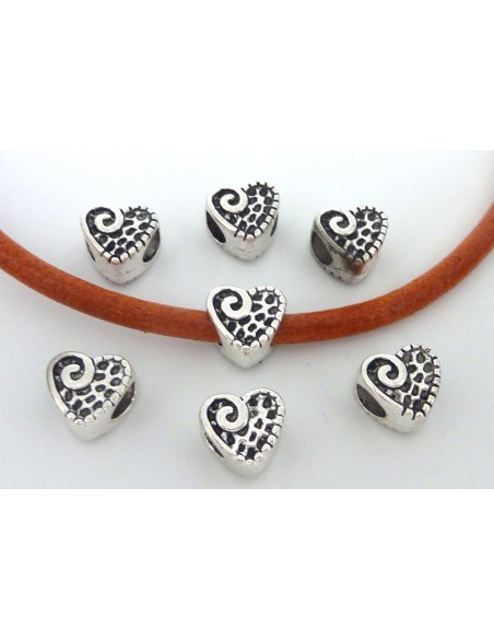 Perle coeur argenté à gros trou