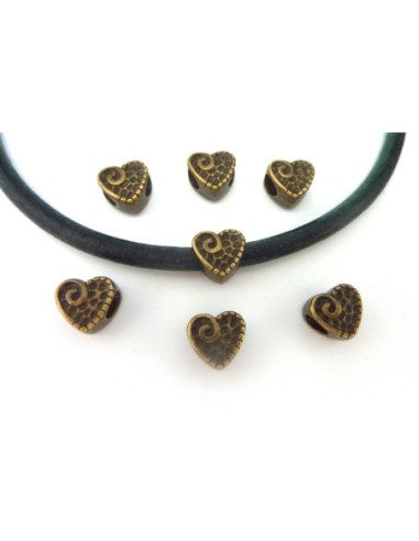 R-5 Perles coeur gravé 10,2mm en métal de...
