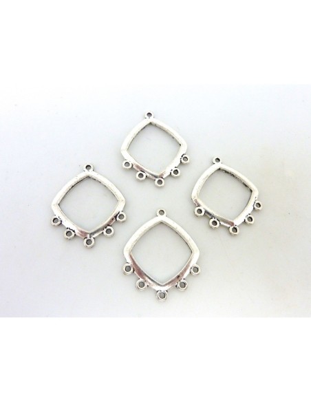 R-4 Connecteurs support losange 29mm pour boucle d'oreille, pendentif en métal argenté