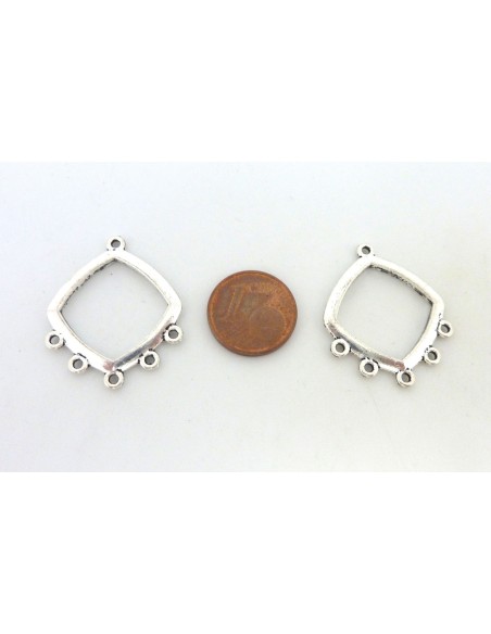 R-4 Connecteurs support losange 29mm pour boucle d'oreille, pendentif en métal argenté