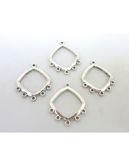 R-4 Connecteurs support losange 29mm pour boucle d'oreille, pendentif en métal argenté
