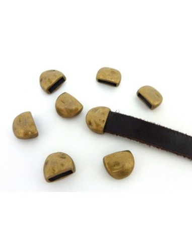 Perle embout de finition pour lanière de 10mm en métal de couleur bronze martelé