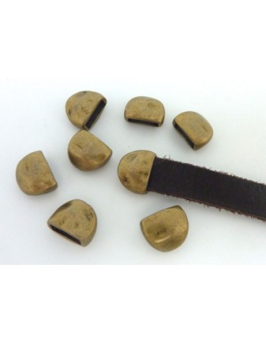 10 Perles embout de finition pour lanière de 10mm en métal de couleur bronze martelé