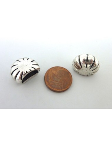 2 Perles embout de finition pour cordon demi rond de 10,2 x 5,5mm en métal argenté strié