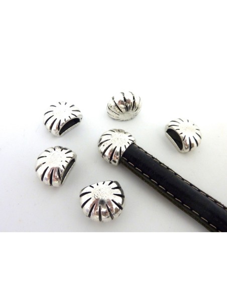 2 Perles embout de finition pour cordon demi rond de 10,2 x 5,5mm en métal argenté strié