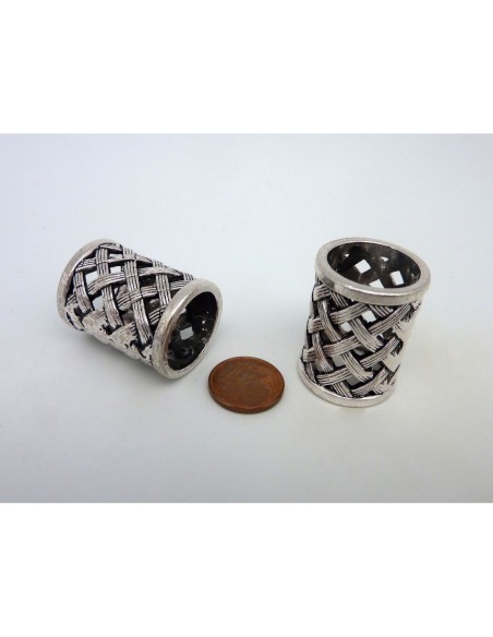 R-Grosse Perle, passant pour foulard par exemple 22mm en métal argenté ajouré