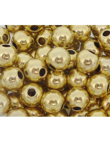 Perle ronde lisse 6mm en métal doré pâle