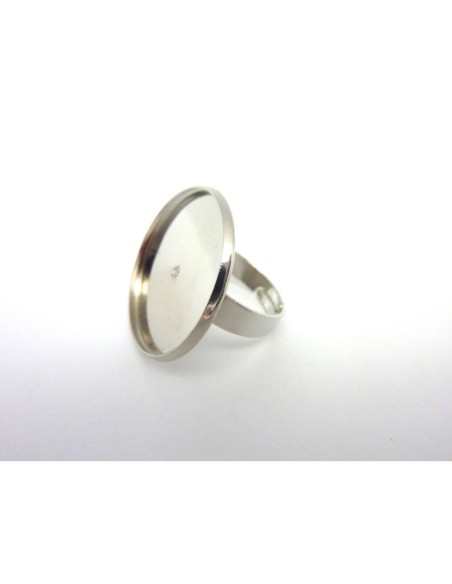 Support bague réglable pour cabochon rond de 25mm en métal argenté