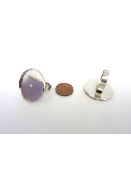 Support bague réglable pour cabochon rond de 25mm en métal argenté