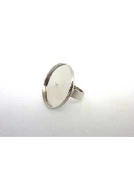 Support bague réglable pour cabochon rond de 25mm en métal argenté