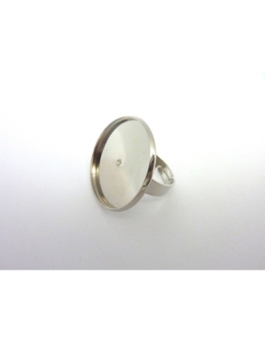 Support bague réglable pour cabochon rond de 25mm en métal argenté