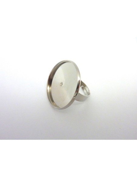 Support bague réglable pour cabochon rond de 25mm en métal argenté