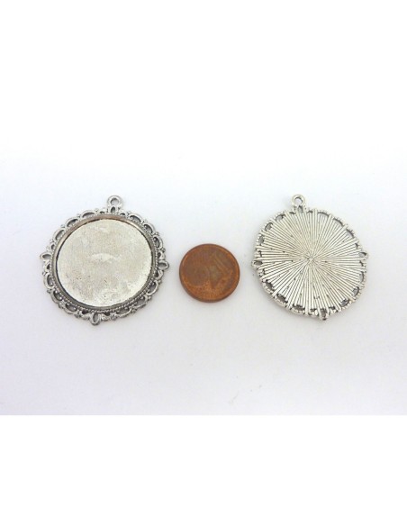 R-Lot de 2 Supports cabochon pendentif filigrane rond pour cabochon de 25mm en métal argenté