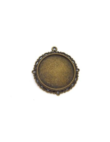 Pendentif support cabochon 25mm en métal de couleur bronze filigrane