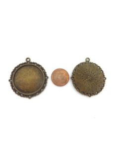 Pendentif support cabochon 25mm en métal de couleur bronze filigrane 2