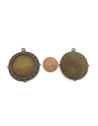 Pendentif support cabochon 25mm en métal de couleur bronze filigrane