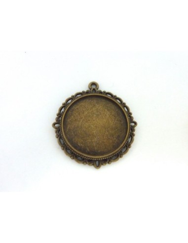 Pendentif support cabochon 25mm en métal de couleur bronze filigrane