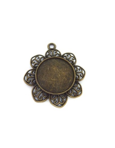 support cabochon pendentif fleur pour cabochon de 25mm en métal de couleur bronze