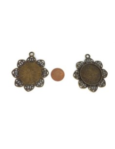 support cabochon pendentif fleur pour cabochon de 25mm en métal de couleur bronze 2