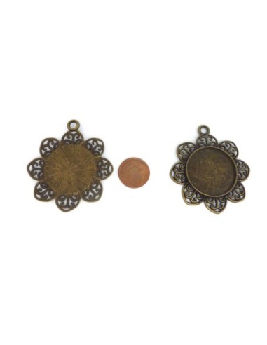 Cabochon fleur couleur bronze de 25mm