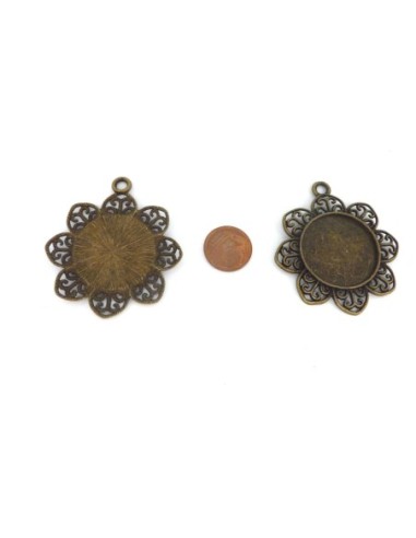 Pendentif fleur bronze pour cabochon de 25mm