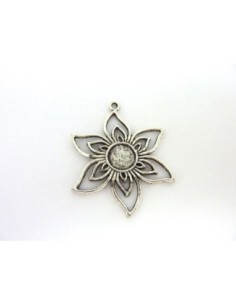 Support cabochon fleur en métal argenté