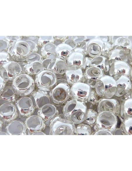 R-20 Perles ronde lisse 4 trous 7mm en métal argenté brillant