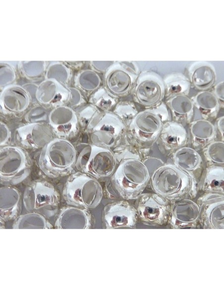 R-20 Perles ronde lisse 4 trous 7mm en métal argenté brillant