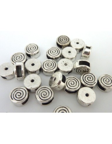 perle passant  ronde motif spirale en métal argenté pour lanière 5mm