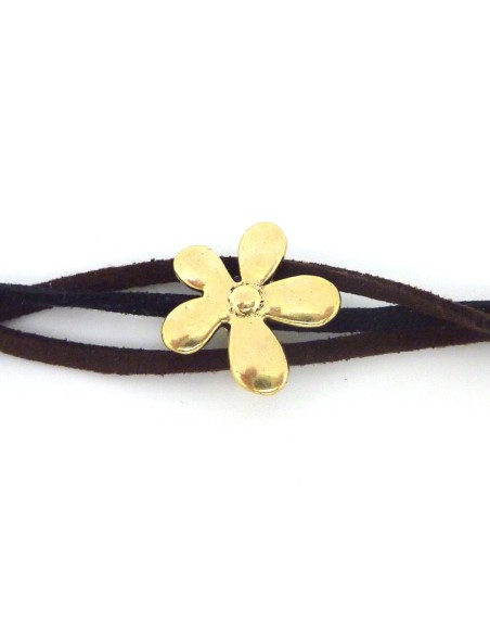 R-5 Perles 3 trous, passant fleur 18,3mm en métal couleur vieil or