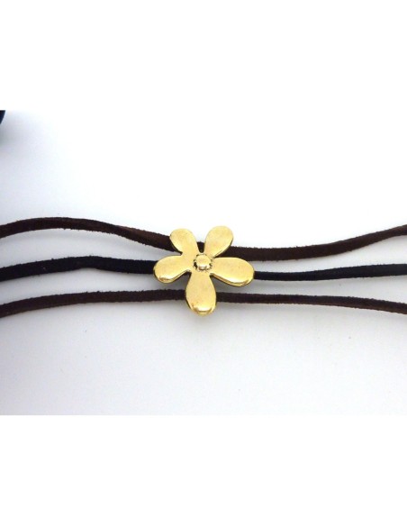 R-5 Perles 3 trous, passant fleur 18,3mm en métal couleur vieil or