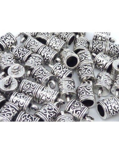 embout argenté pour cordon 6mm en métal travaillé style ethnique
