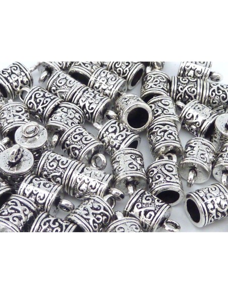 embout argenté pour cordon 6mm en métal travaillé style ethnique embout argenté pour cordon 6mm en métal travaillé style ethnique
